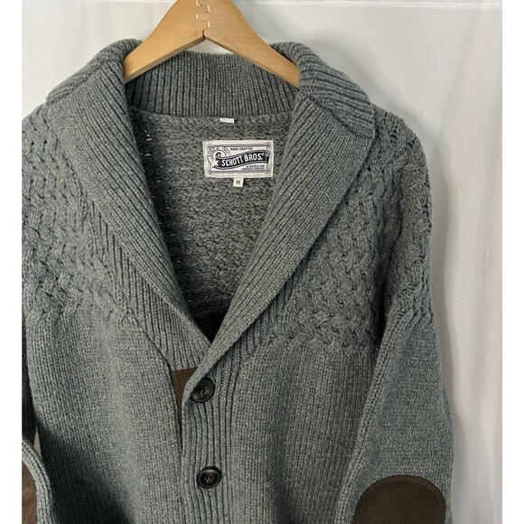 VTG Schott Bros Wool Blend Cardigan sweater corduroy accents button down Medium - Picture 5 of 8